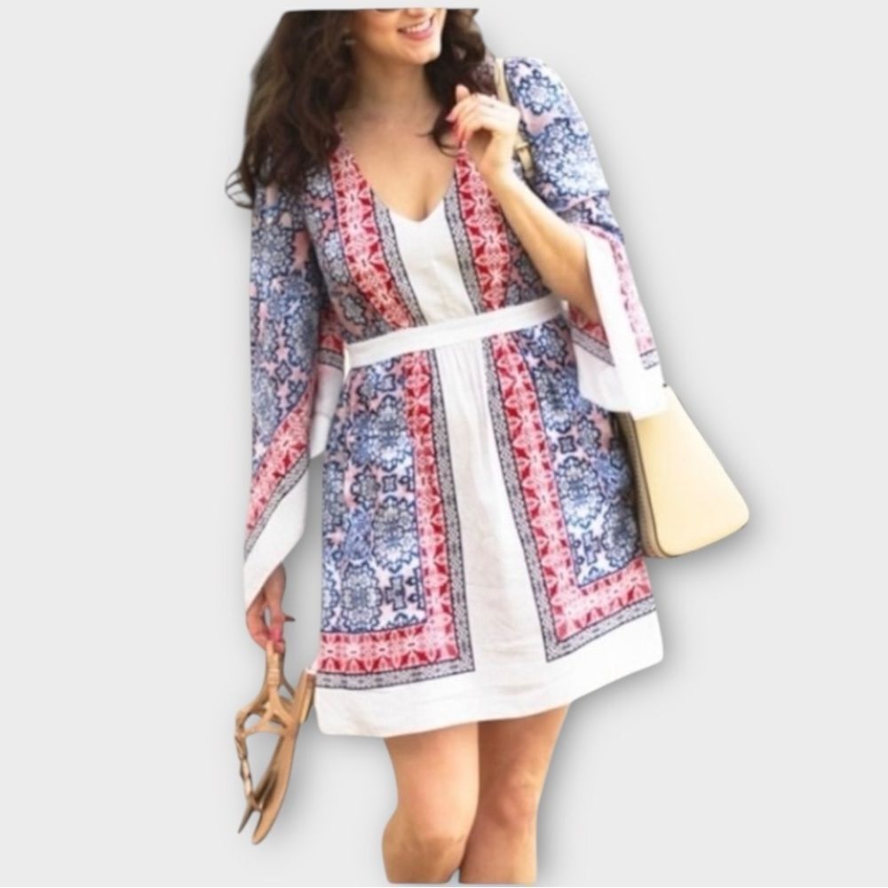 BCBGMAXAZRIA Jenissa Printed Kimono-Sleeve Dress Women’s Size XXS